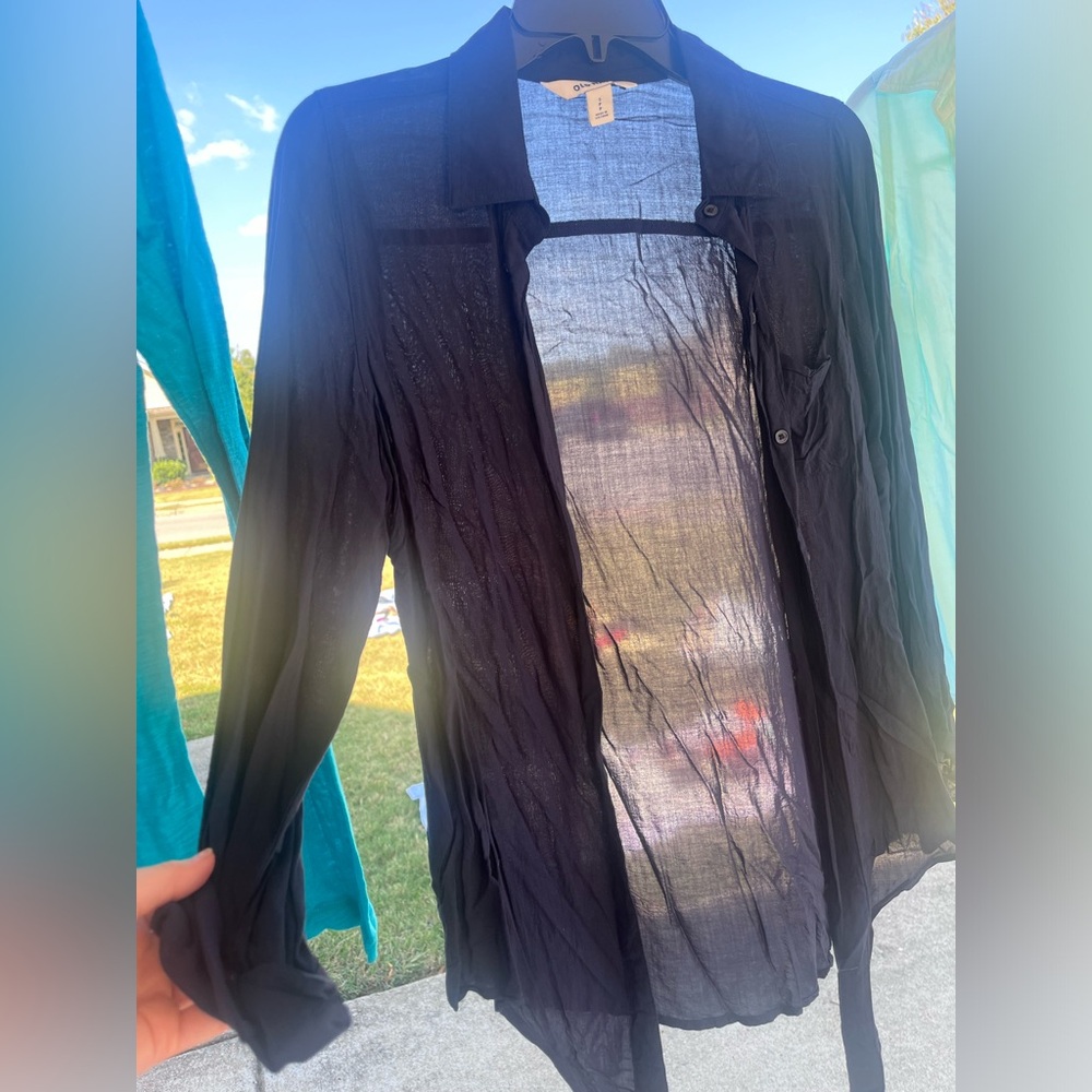 Of navy button up with tie